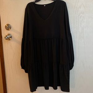 Black puffed sleeve v-neck babydoll dress. Size M. Little black dress.